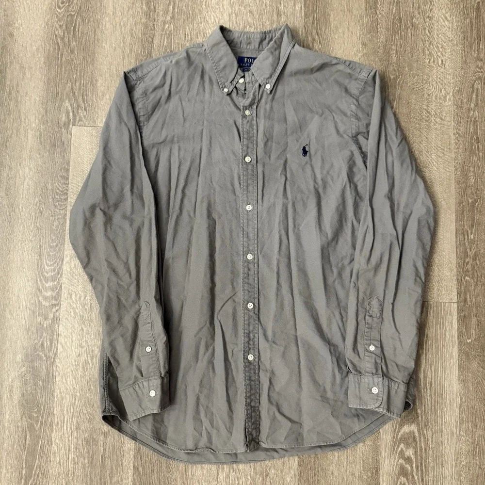 Polo Ralph Lauren Long Sleeve Button Down Oxford Shirt Men's XL Solid Grey